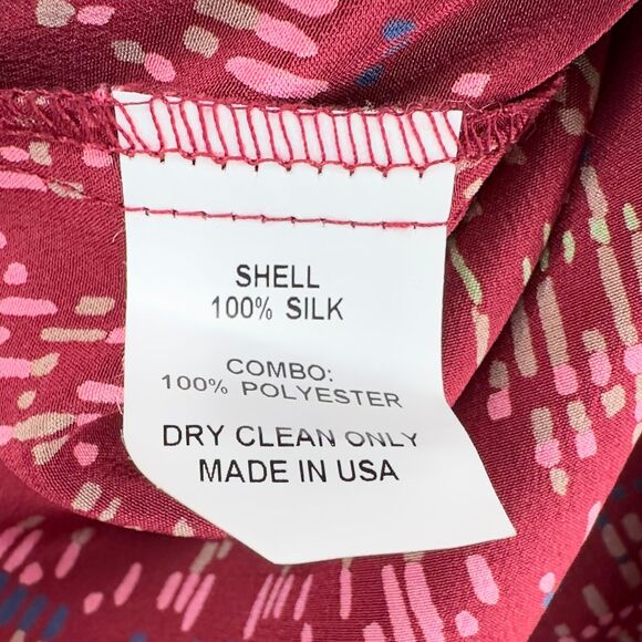 81 Poppies Print Tunic Blouse Rouched Long Sleeves V- Neck Silk USA XS - Picture 7 of 9